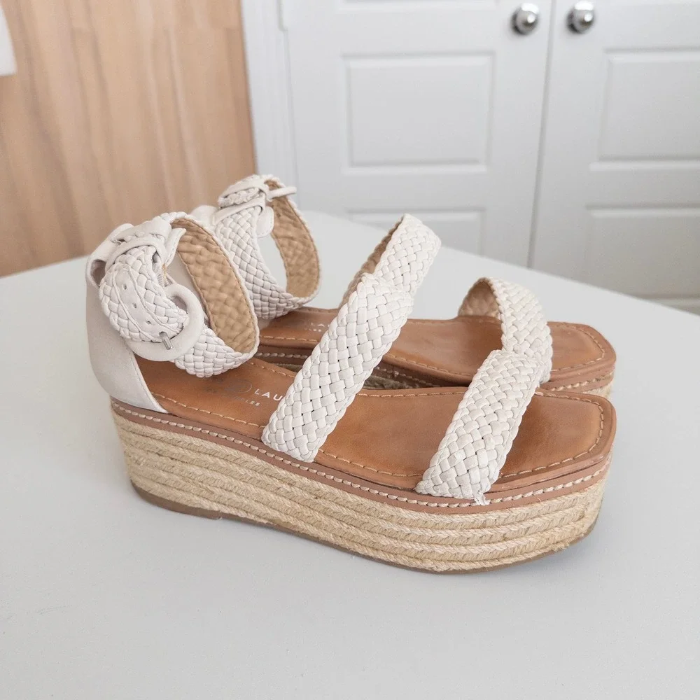 Chinese Laundry Womens Platform Espadrille Sandals 7.5 Cream Woven‎ Wedge Boho